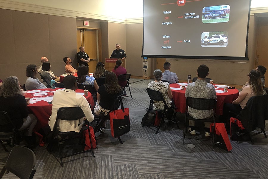 CMU police officers presenting during New Hire Orientation session