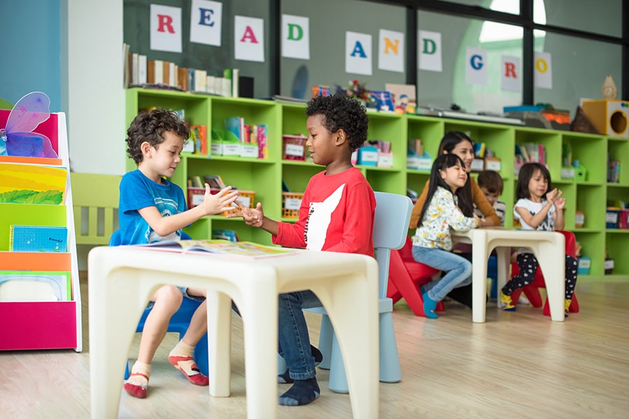 Kids playing in classroom