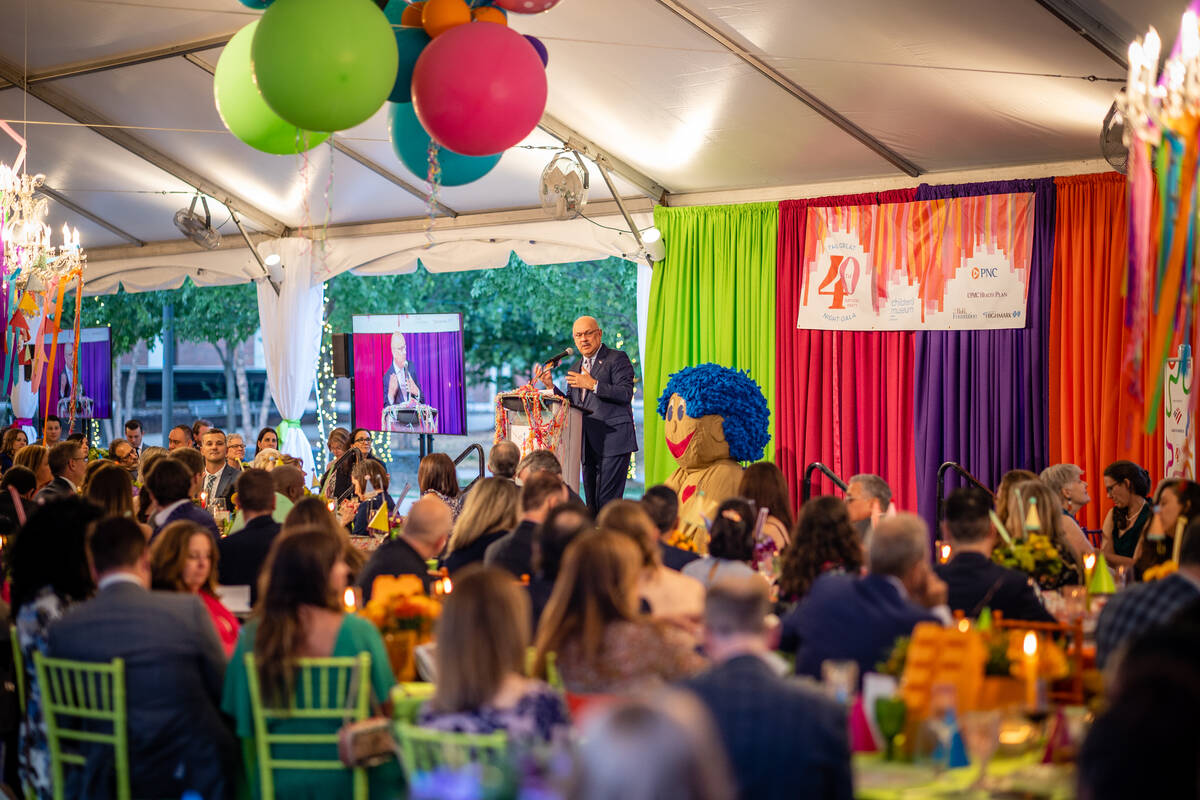 Farnam Jahanina at the podium during the Children's Museum Gala