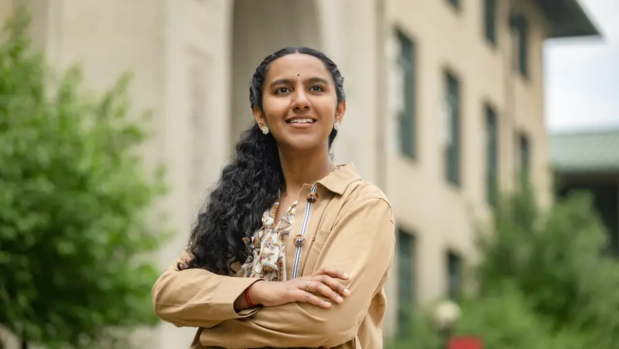 Prasiddha Sudhakar standing outside of Hamburg Hall.