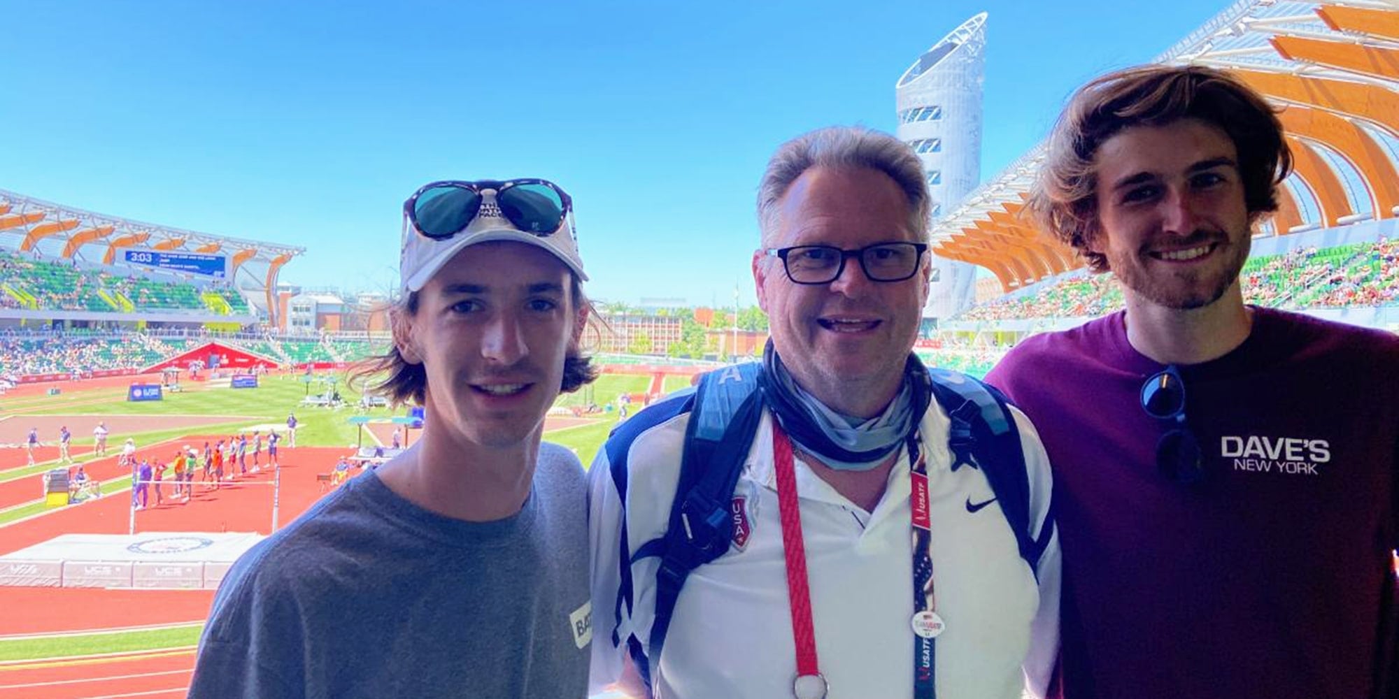 Gary Aldrich at the Olympic Trials with CMU grads and former track stars Hunter Hartshorne and Harry Branch-Shaw