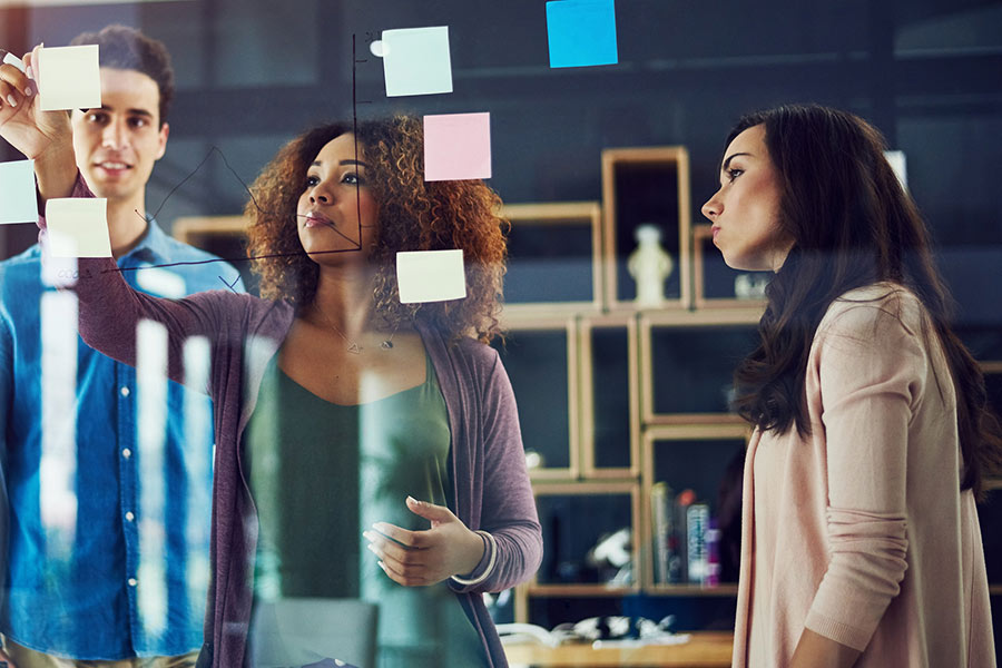 Diverse office colleagues collaborating