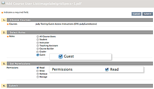Add Course User List for Guest Access Screenshot