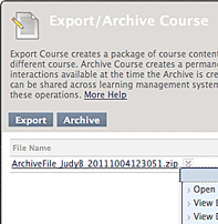 Export/Archive Course Screenshot