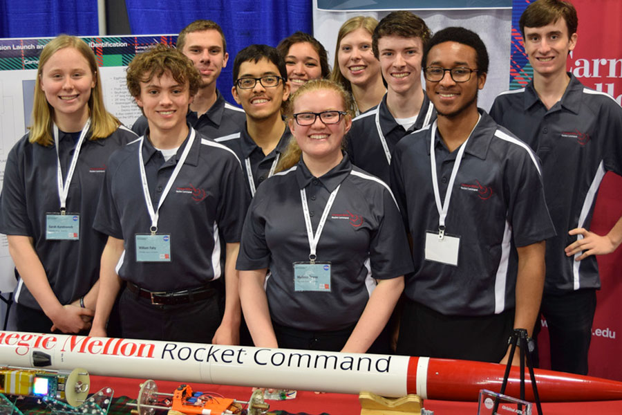 students in Carnegie Mellon Rocket Command with rocket