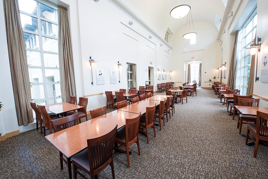 Photo of Schatz Dining Room from the corner featuring tables and chairs