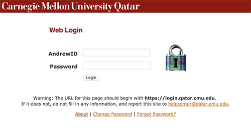 The CMU Qatar Web Login page.