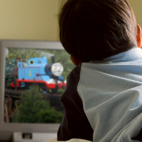 Boy watching Thomas the Train