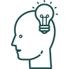head icon with light bulb idea where a student is thinking about innovation and applications of software engineering