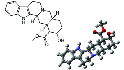 2D and 3D structures of Yohimbine, one of the compounds used in this study. (Credit Adcx, MindZiper)