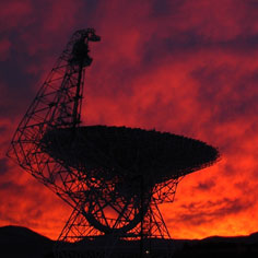 The Robert C. Byrd Green Bank Telescope (GBT) at Sunset. Image courtesy of NRAO/AUI and Harry Morton (NRAO).