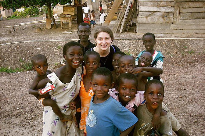 Ashley Kilp with kids in Ghana