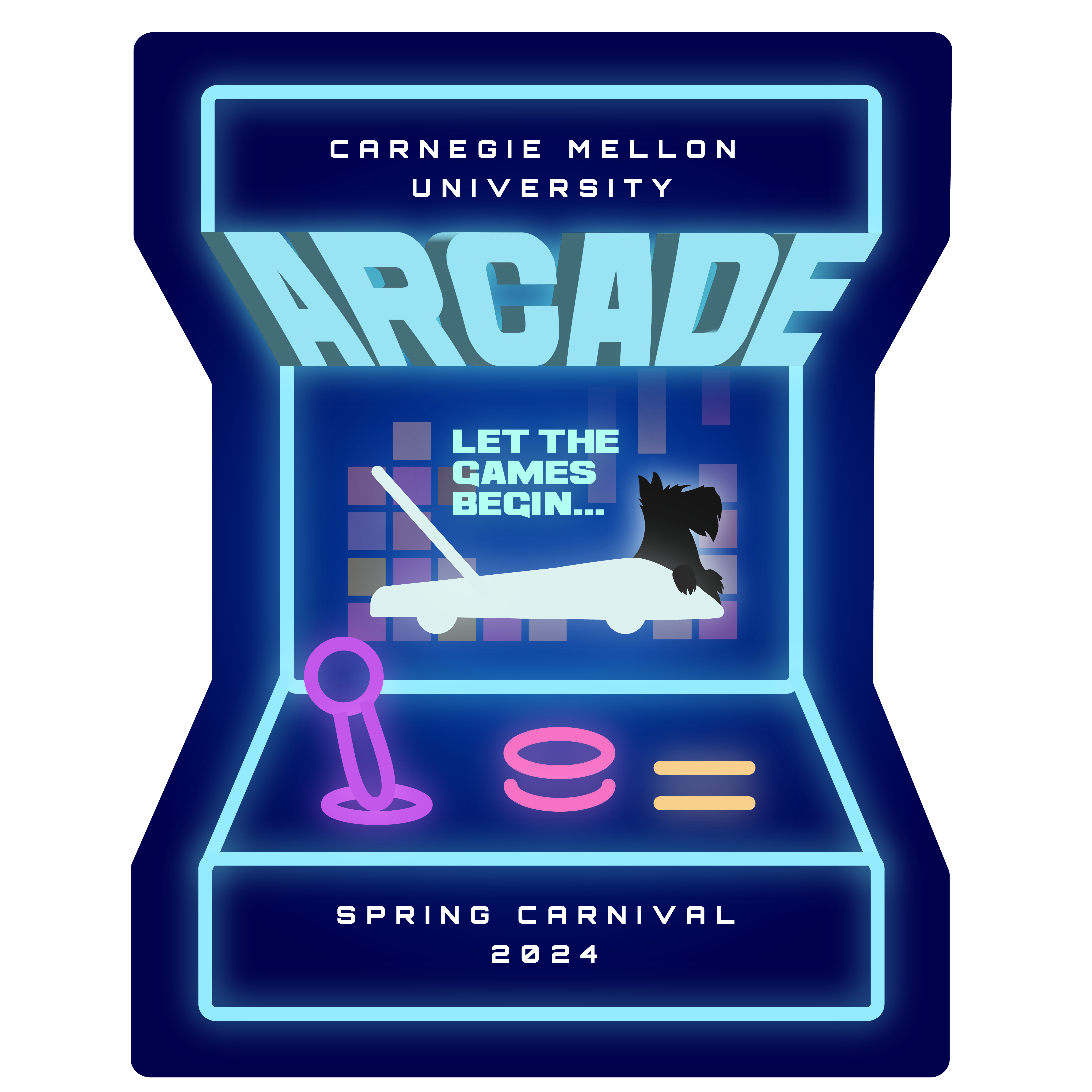 an arcade cabinet logo for Spring Carnival 2024