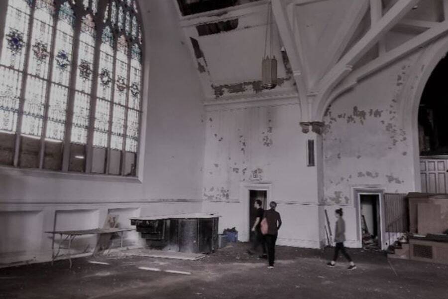 inside an abandoned church