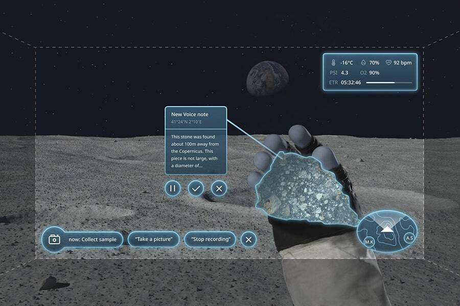 An illustration of a suit in use on the moon