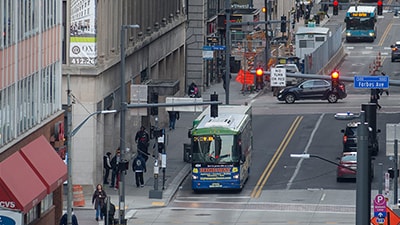 Image of a busy downtown Pittsburgh street