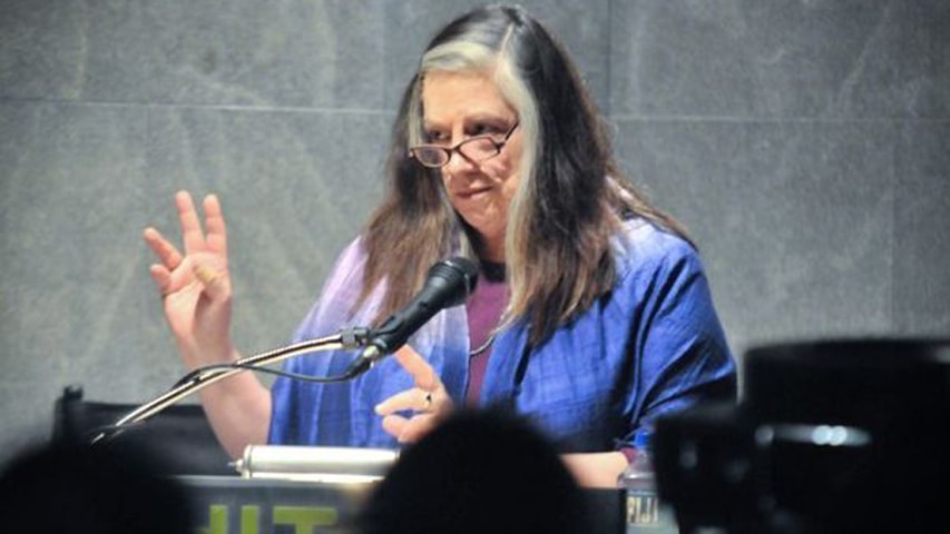 Dara Birnbaum speaking at the Whitney museum