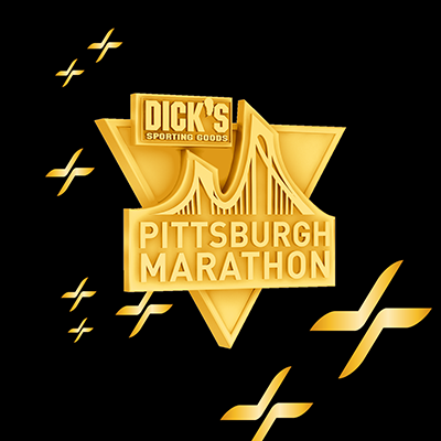 Gold graphic of pittsburgh marathon logo