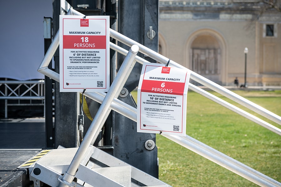 signage on the stage stairs