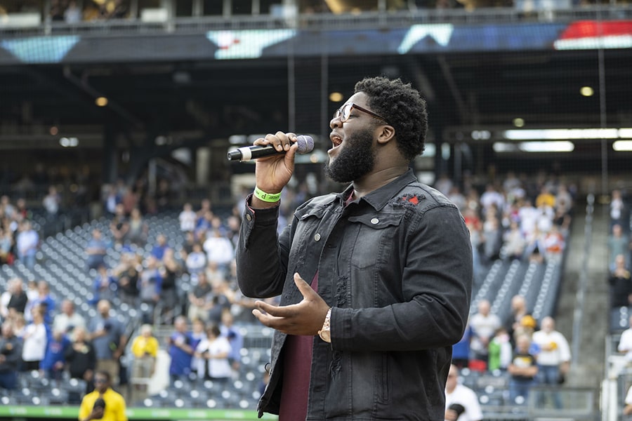 Solomon Onyukwu sings the national anthem