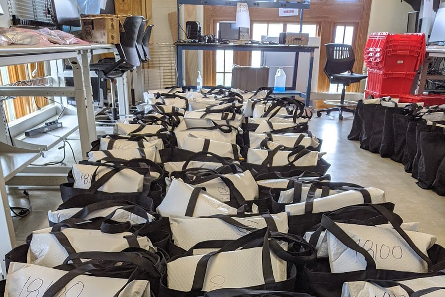 lab kits were also packed in tote bags for pickup