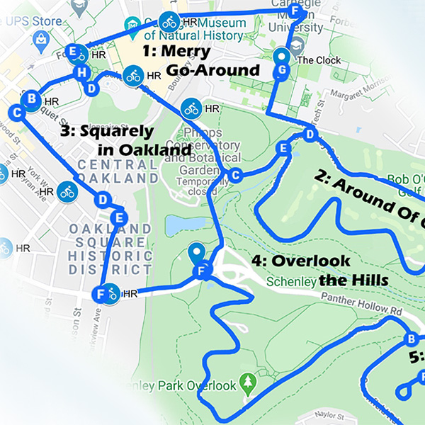 screenshot of map showing bike loops around CMU's campus