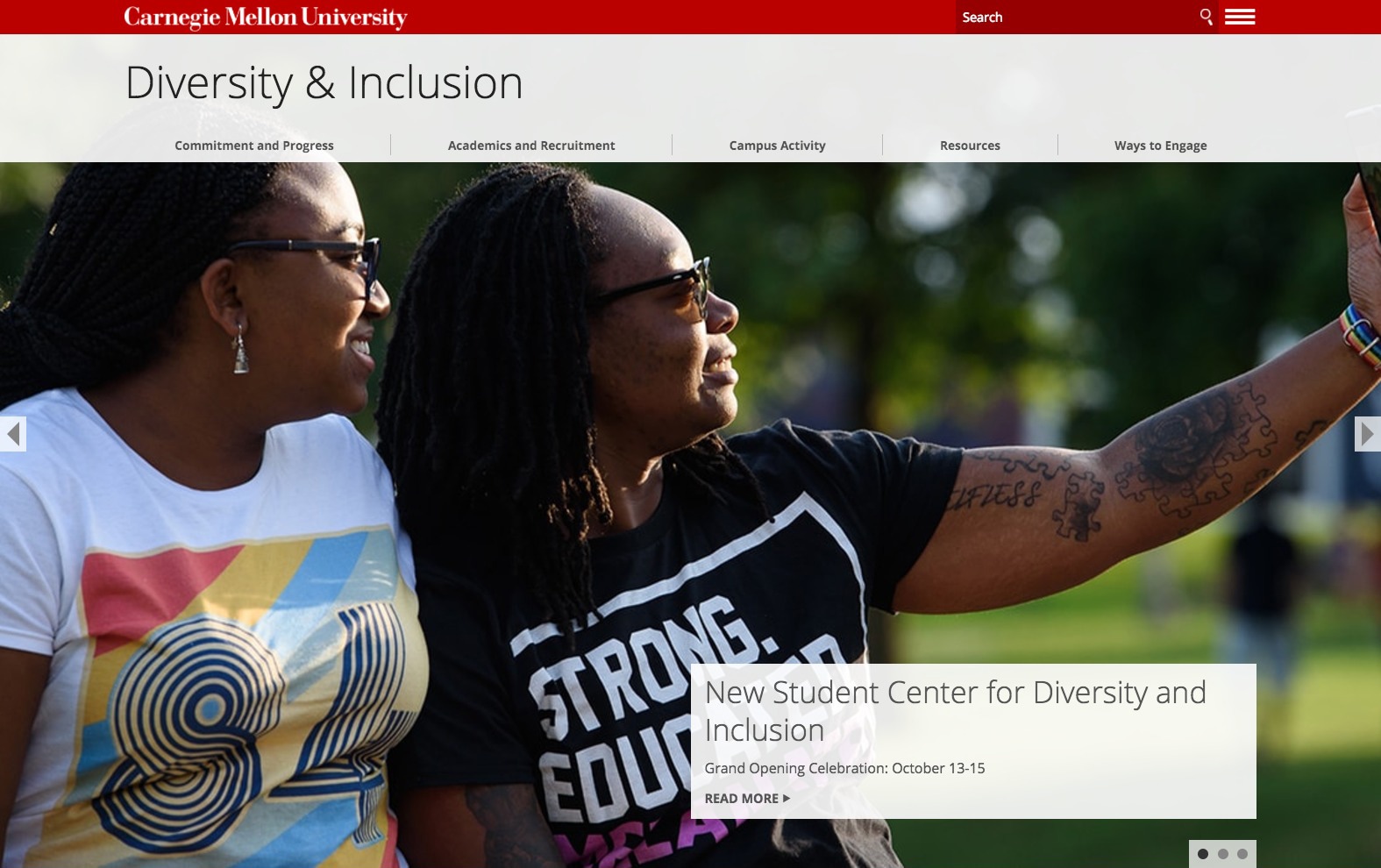 2 black students on CMU's Diversity and Inclusion homepage
