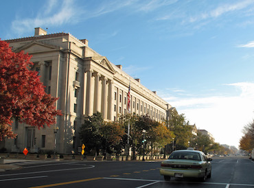 U.S. Department of Justice building with road