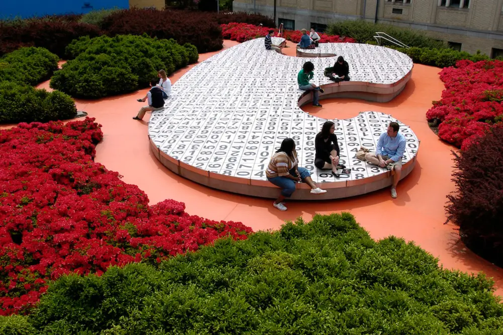 Students gather at the Kraus Campo installation on CMU's campus