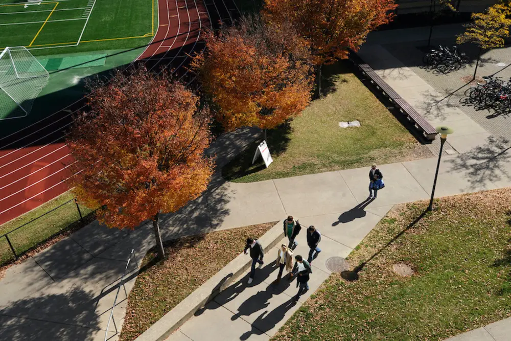 Overhead view of students walking on Carnegie Mellon's campus