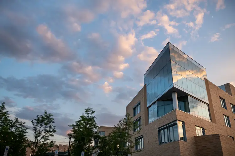 Outside of Posner Hall at sunset