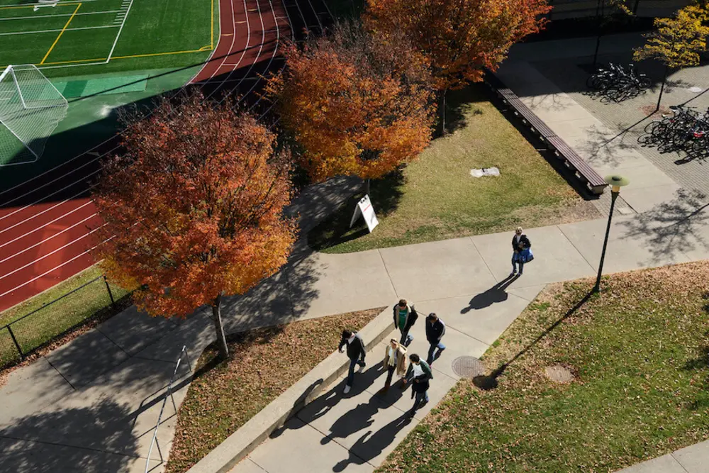 Overhead view of students walking on Carnegie Mellon's campus