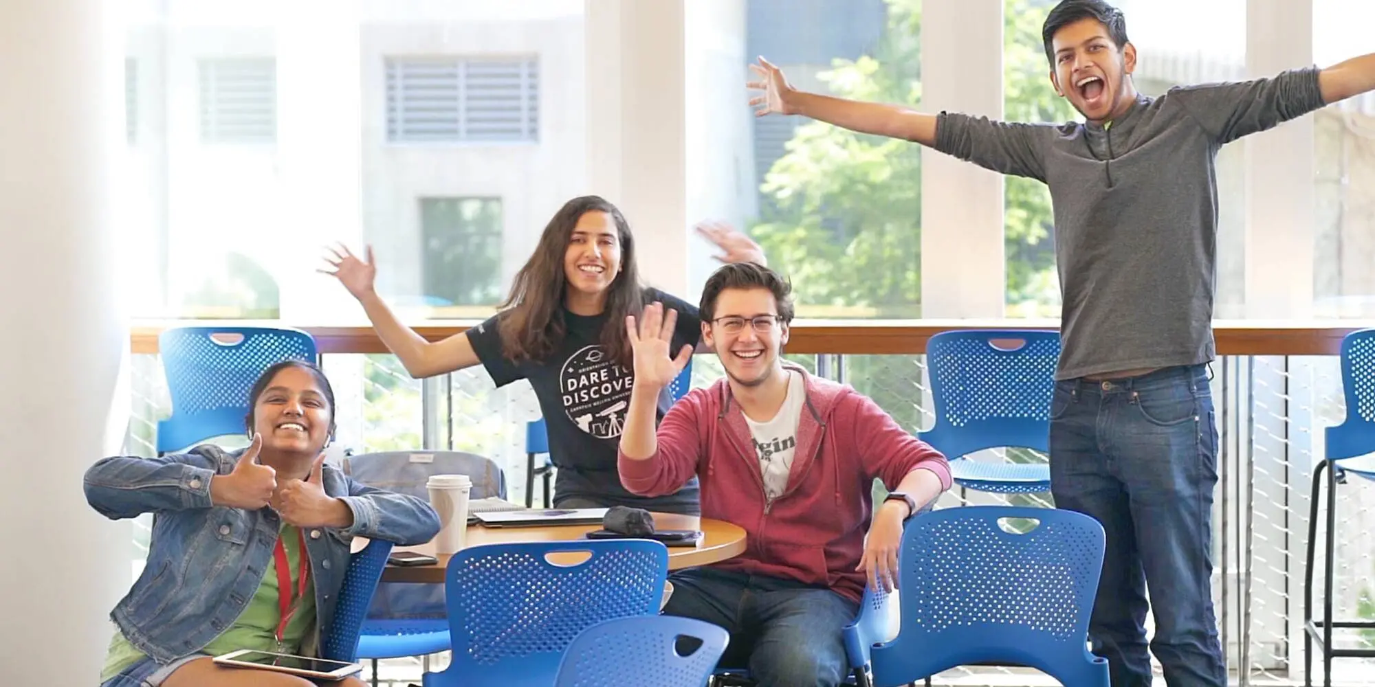 CMU community members across campus wave at the camera.