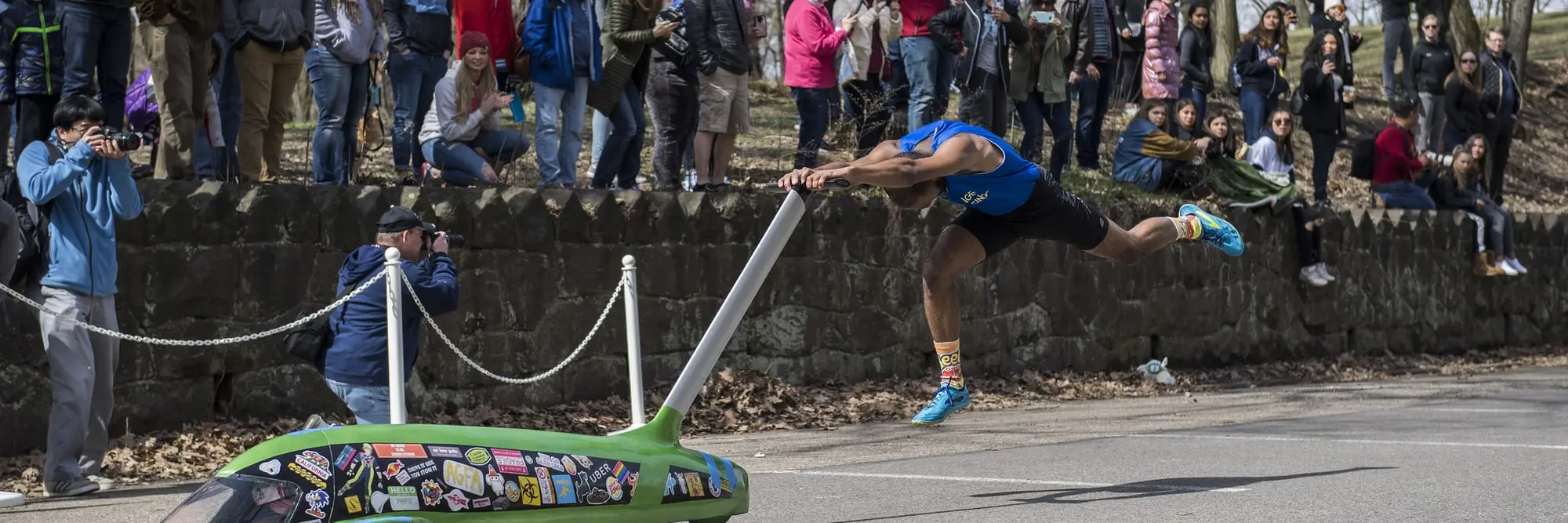 Pushing a buggy over the finish line.