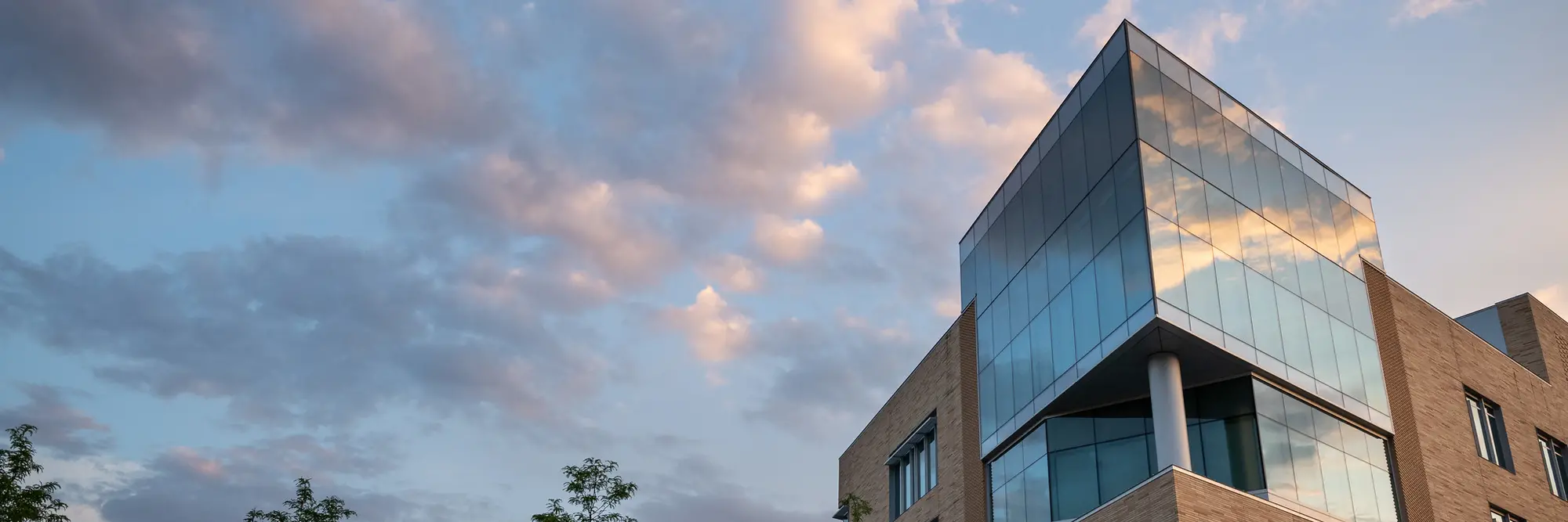 Outside of Posner Hall at sunset