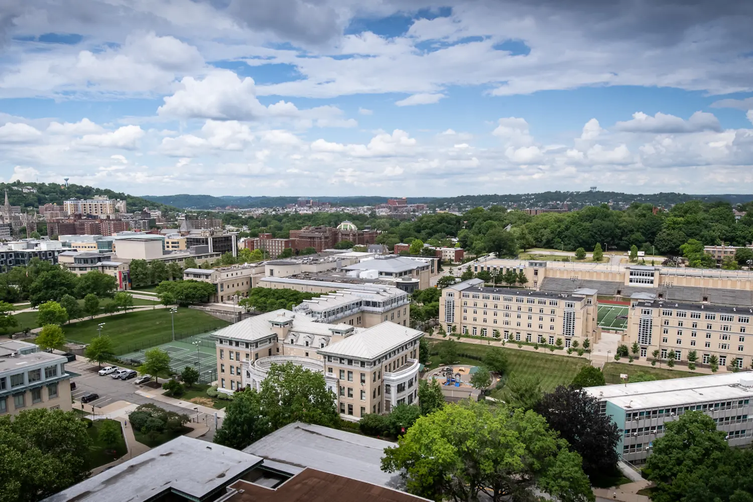 Panoramic outdoor image of CMU's campus