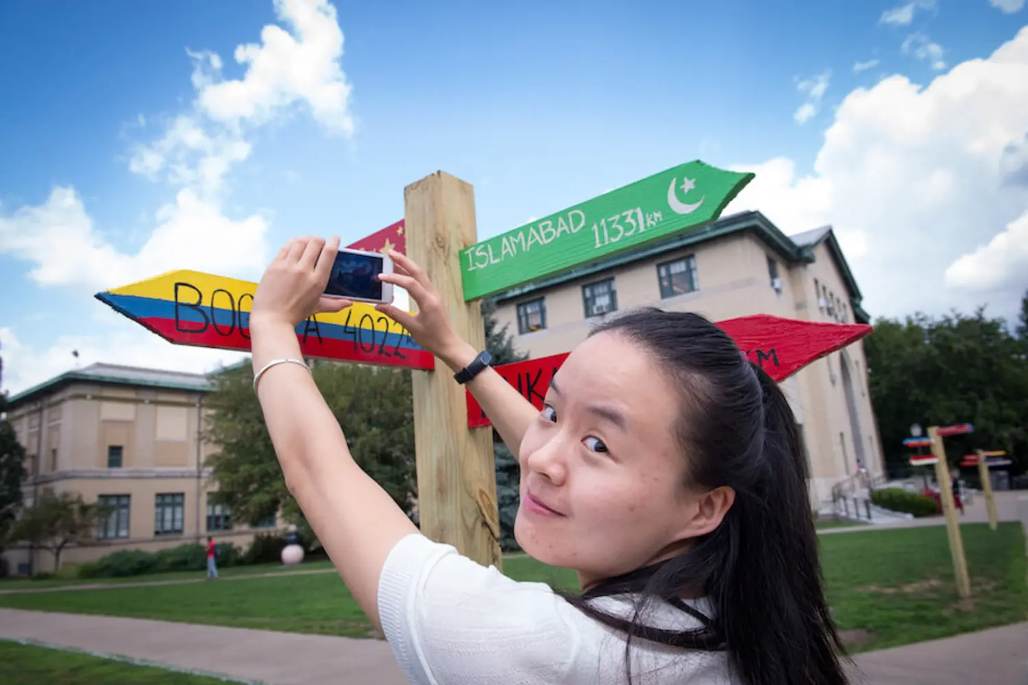 Student takes a photo during International Student Orientation