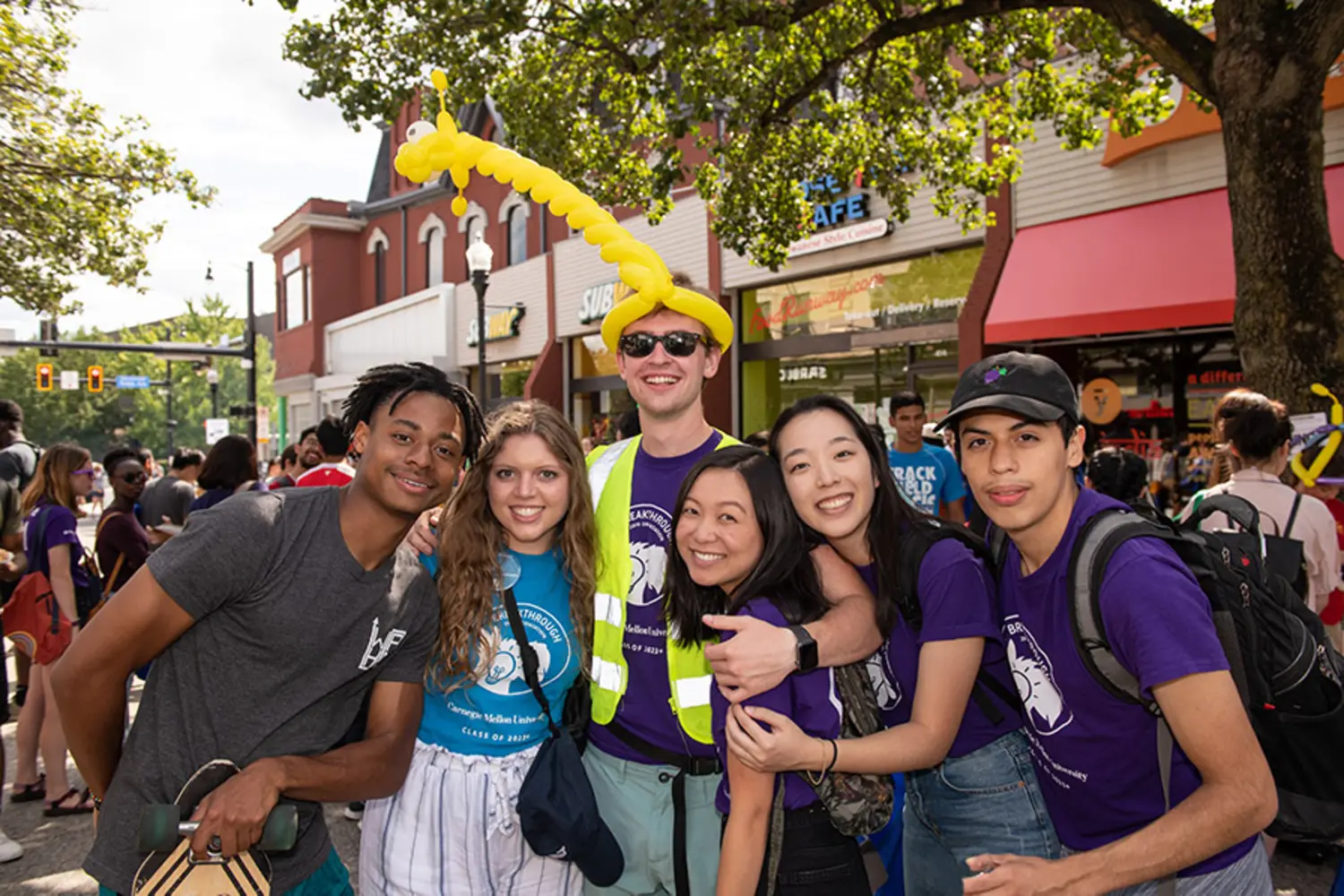 Students having fun, standing together during the Craig Street Crawl.