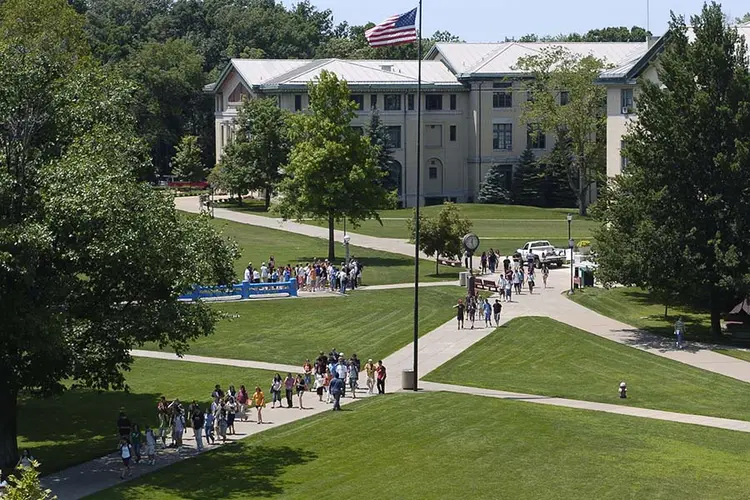 CMU campus shot with flag