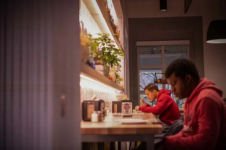 Students social distancing while dining