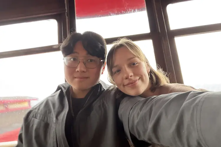 Chris and a friend pose for a photo on the Duquesne Incline