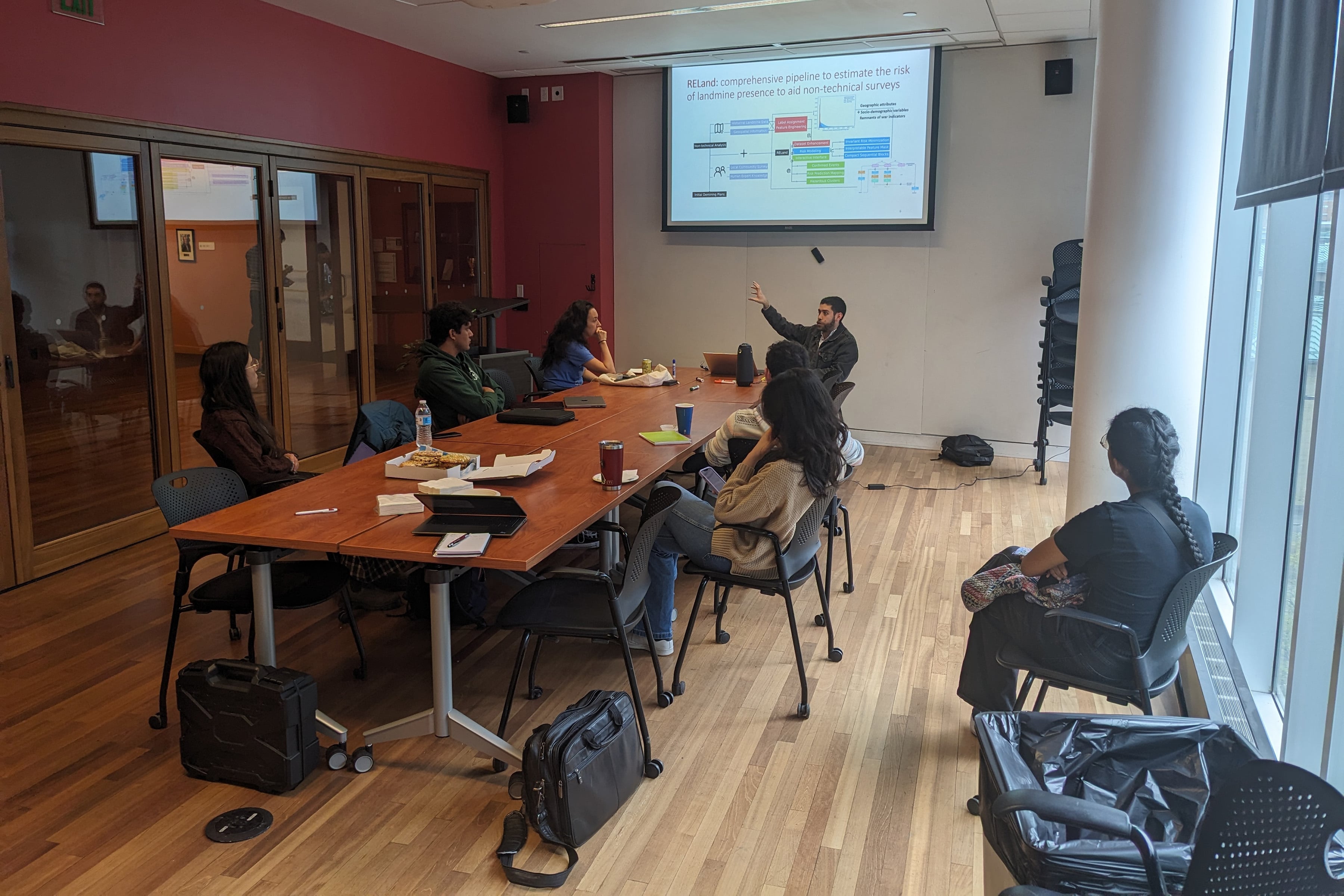 AI-SDM students attending a research brainstorming session in a conference room