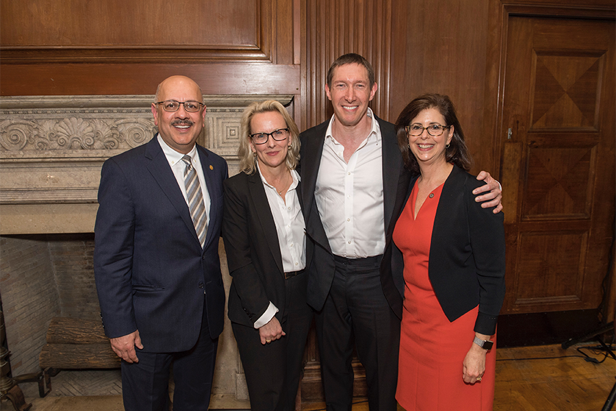 Glen de Vries with President Jahanian, Dean Doerge and Interim Provost Lauri Weingart