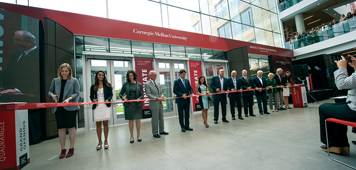 The ribbon cutting at the Grand Opening of the David A. Tepper Quadrangle