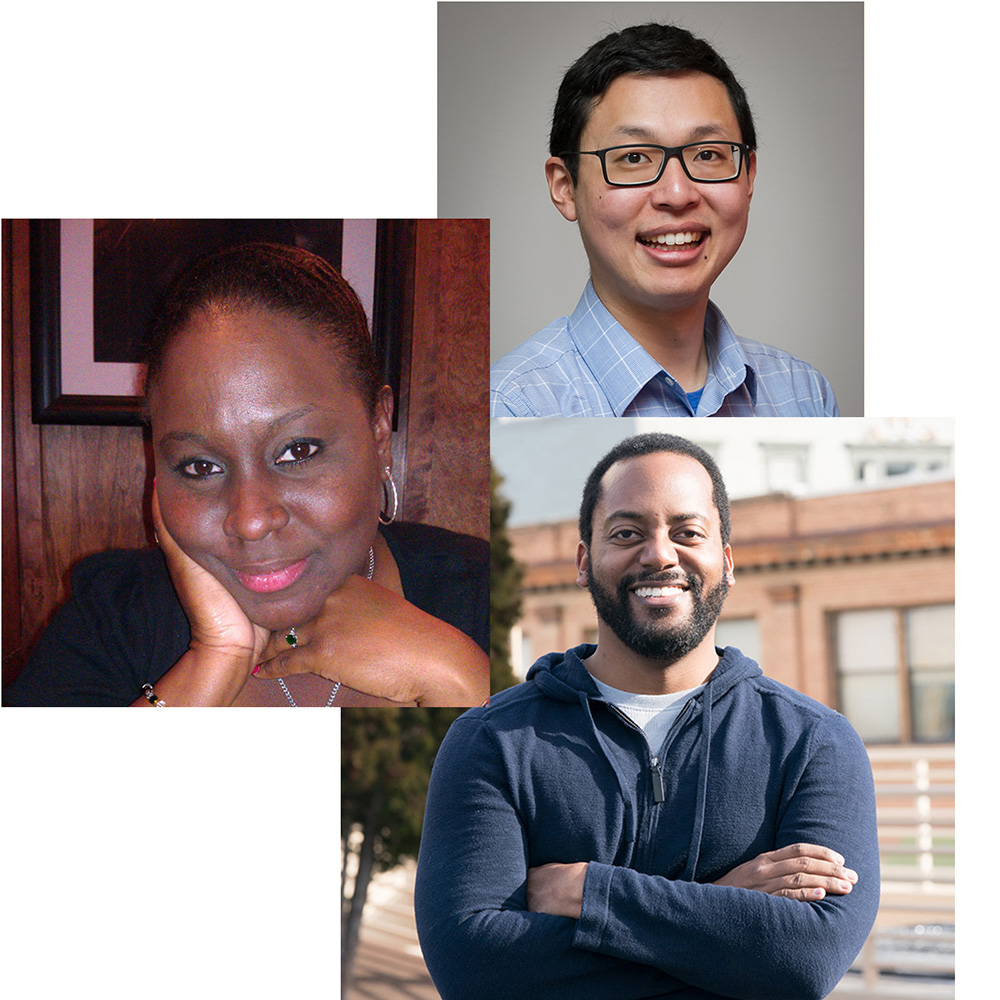 Clockwise from top: Jerry Wang, Kyle Haden and Gizelle Sherwood