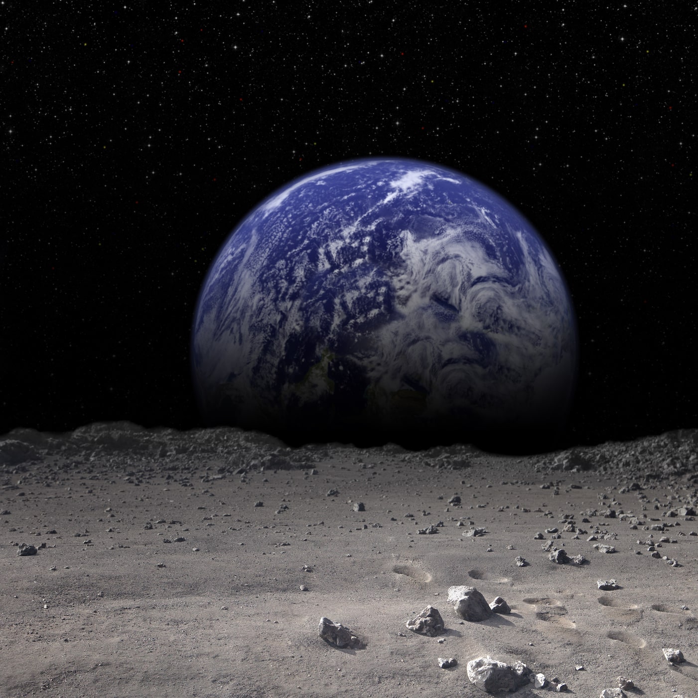 Image of the Earth rising over the moon