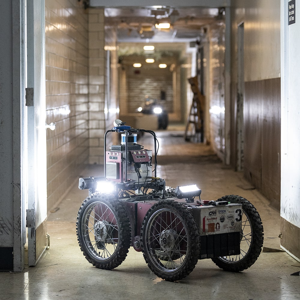 A robot in a hallway