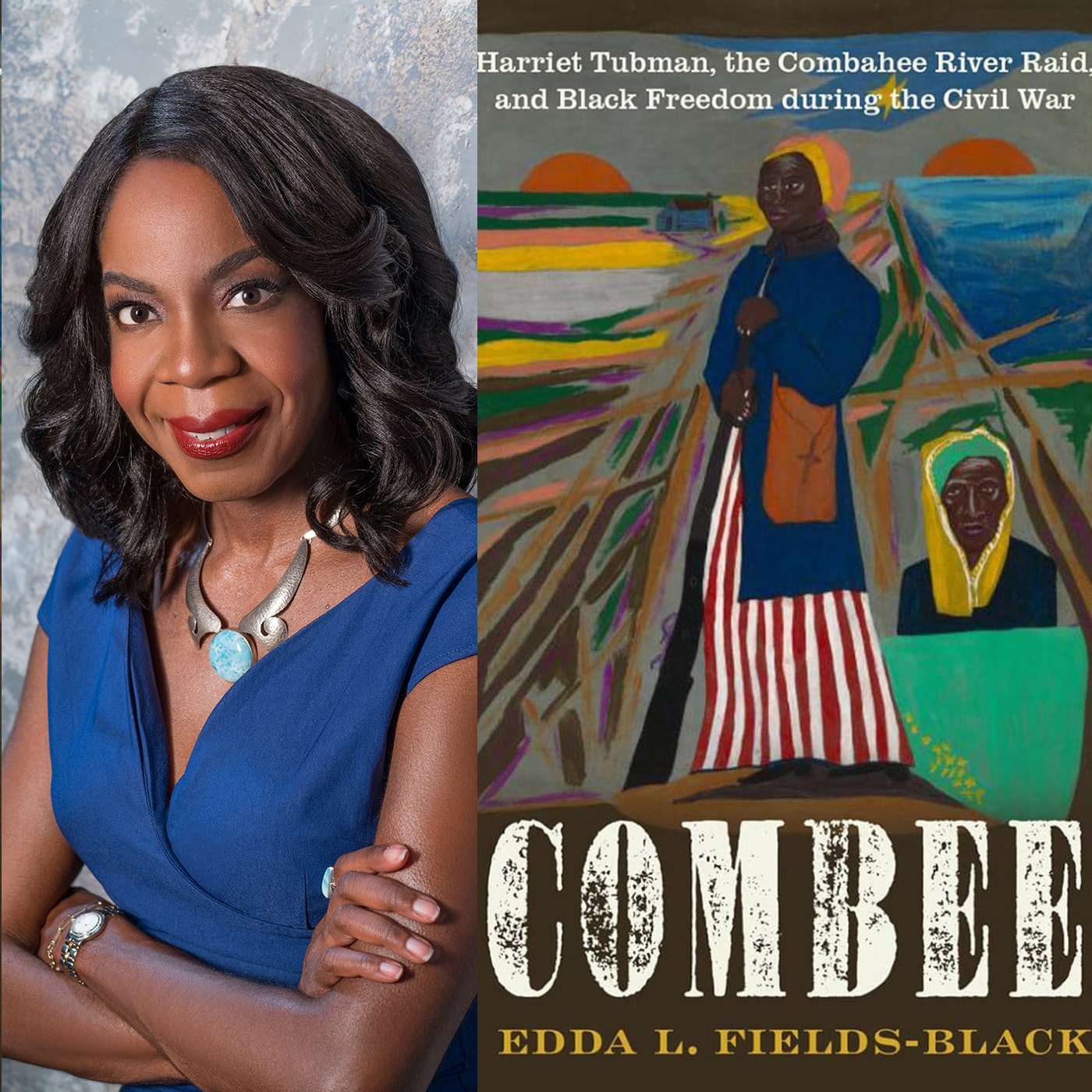 Edda Fields-Black side-by-side with her book, "COMBEE."