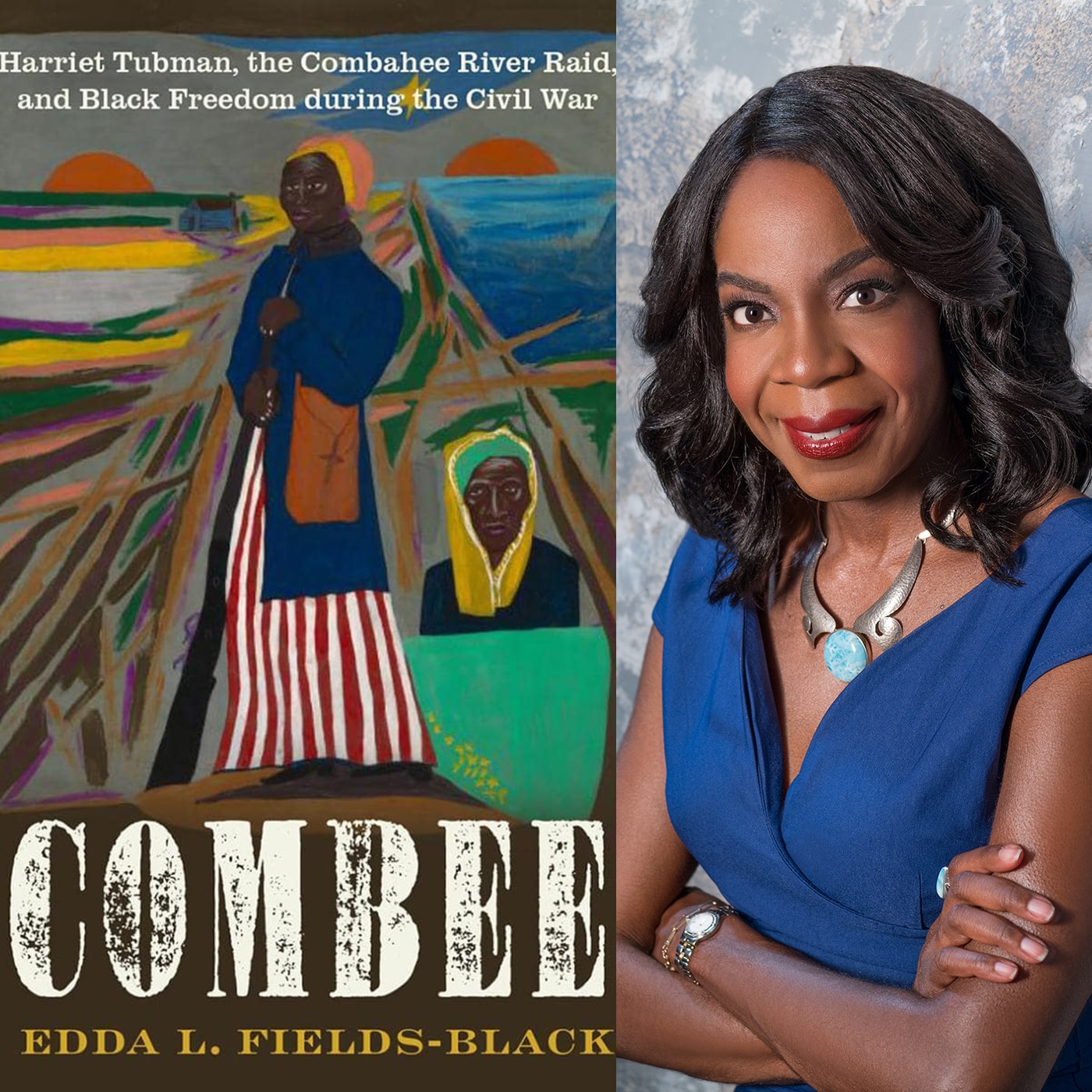 Edda Fields-Black side-by-side with her book, "COMBEE."