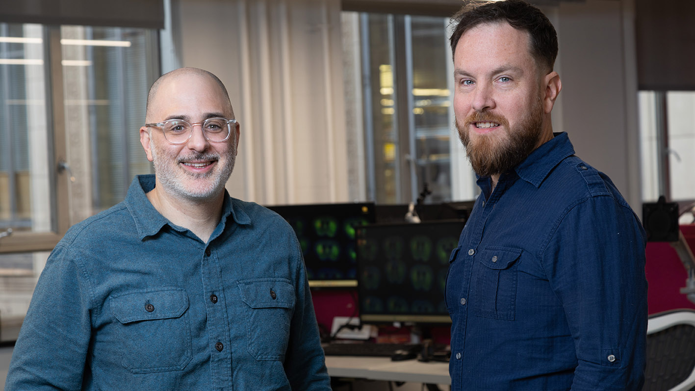 Eric Yttri, right, and Matt Geramita, left, who are part of three groups at Carnegie Mellon University exploring how people experience pain and the options for making it go away